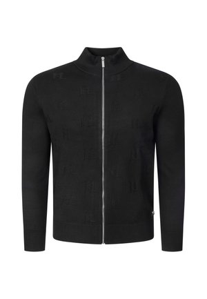 Giacca nera a maniche lunghe lavorata a maglia con cerniera anteriore intera in argento e motivo ricamato discreto, caratterizzata da un collo alto e da polsini e orlo a coste.