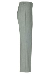 Lichtgrijze op maat gemaakte broek met een elastische tailleband, met een gladde textuur en een rechte pijp, ontworpen voor comfort en pasvorm.