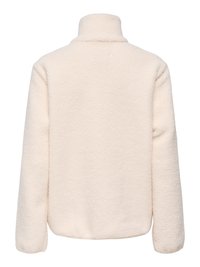 Veste en polaire couleur crème avec manches longues et col montant, vue de dos sur fond blanc.