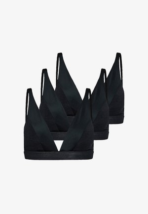 Black bralette set featuring a triangular design, thin adjustable straps, and a soft texture. Includes three identical pieces.