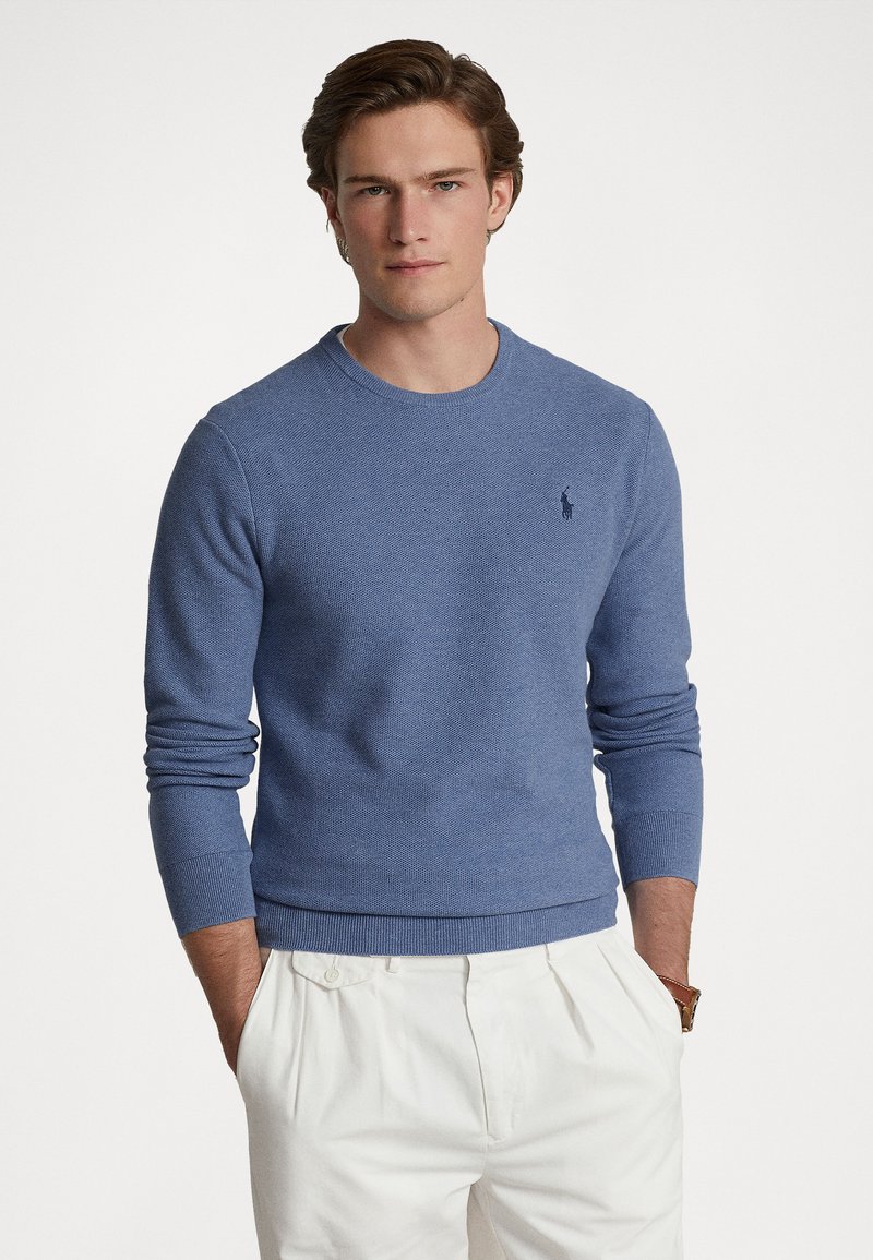 Polo Ralph Lauren TEXTURED COTTON CREWNECK JUMPER - Trui - blue stone ...