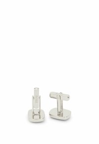 Silver cufflinks med en polerad yta. Har en rektangulär bas och linjär låsning. Graverad varumärkesdetalj på en av cufflinks.