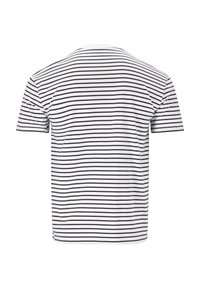 Korte mouw T-shirt in het wit met marineblauwe horizontale strepen. Katoenmix stof, ronde hals, rechte zoom en een ontspannen pasvorm.