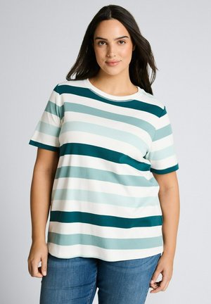 PLUS SIZE - T-shirt print - white/mint bold stripe