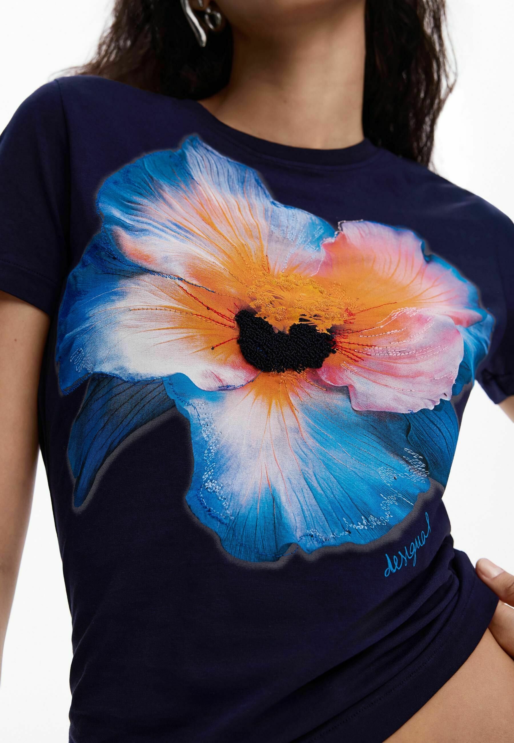 Desigual LARGE FLOWER - Print T-shirt - blue - Zalando.ie