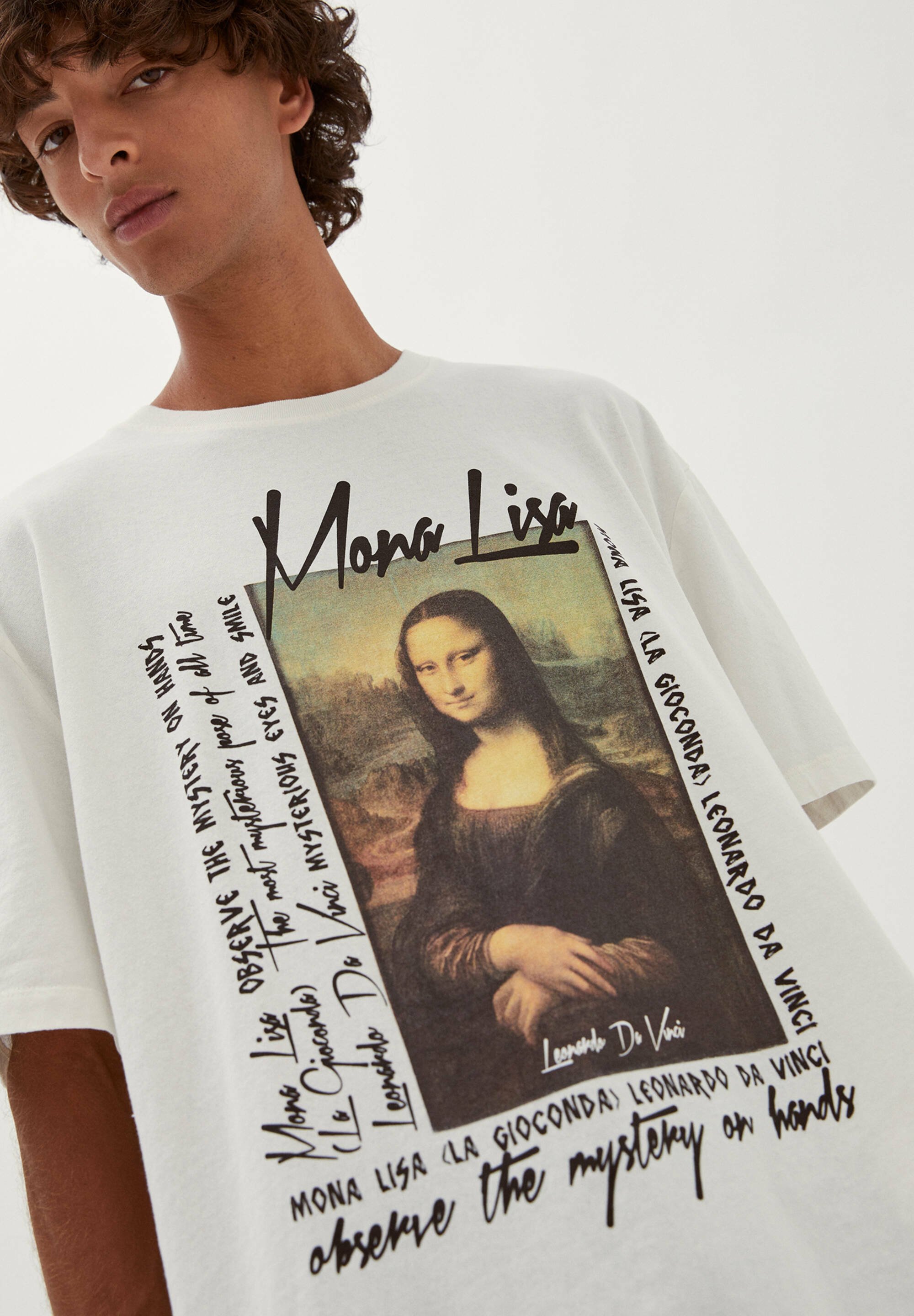 PULL\u0026BEAR LA MONA LISA SLOGAN - T-shirt print - white/wit - Zalando.nl