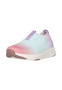 Slenkattav sneakers med gradient mesh-overdel i lyseblå, rosa og lilla. Gummisåle med et teksturert mønster, med en trekksløyfe for enkel påkledning.