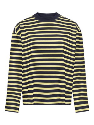 Zwart-geel gestreept shirt met lange mouwen, een ronde hals en een losse pasvorm.