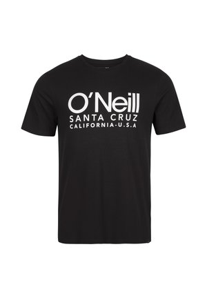 Zwarte katoenen t-shirt met een witte opdruk van "O'Neill SANTA CRUZ CALIFORNIA U.S.A." op de voorkant. Standaard ronde hals en korte mouwen.