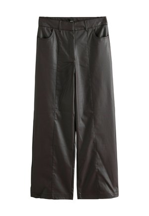 Next, FAUX LEATHER TEXTURED WIDE LEG TROUSERS - Široké nohavice - chocolate brown