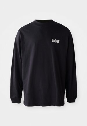 Černé tričko s dlouhým rukávem vyrobené z bavlny, má kulatý výstřih a malé bílé logo na levé hrudi. Měkká textura a uvolněný střih.