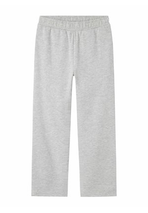 Pantalones de chándal gris claro con cinturilla elástica, diseño de pierna recta y textura suave. Sin patrones ni acentos visibles.
