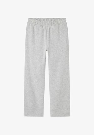Pantalones de chándal gris claro con cinturilla elástica, diseño de pierna recta y textura suave. Sin patrones ni acentos visibles.