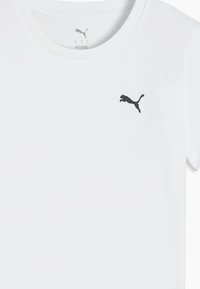 Witte T-shirt van katoen met een ronde halslijn, korte mouwen en een zwart springende puma-logo op de linkerkant van de borst.