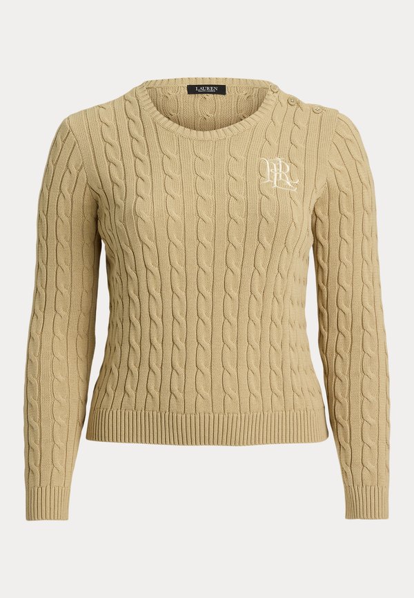 BUTTON TRIM CABLE KNIT COTTON SWEATER - Jumper - beige3