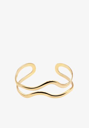 Bracciale a polsino in oro con due bande parallele ondulate che formano un design aperto.