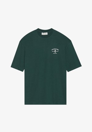 Tmavě zelené bavlněné tričko s krátkými rukávy. Na hrudi se nachází bíle potištěné logo s nápisem "VINTAGE VIBES" a grafikou palmy.