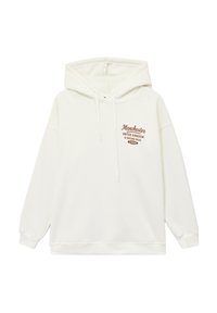 Kapuzensweatshirt aus off-white Fleece mit einem frontalen Logo in Braun. Lockerer Schnitt mit gerippten Bündchen und Saum. Zugband am Hals.