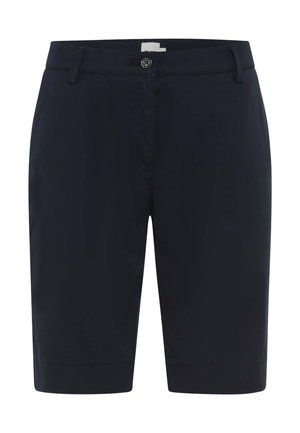 Marineblå shorts i midterlængde med bæltestropper, knaplukning og frontlynlås, designet til en skræddersyet pasform.