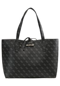 Sac fourre-tout noir Guess avec motif logo répété sur toute la surface et deux longues bretelles, équipé d'une petite étiquette logo métallique et d'un détail à cordon de serrage.