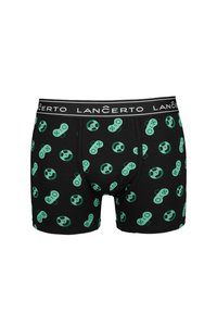 Czarne bawełniane bokserki z zielonym wzorem kontrolera do gier i piłki nożnej. Posiadają wygodny pasek w talii z nazwą marki.