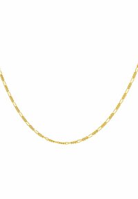 Collar de cadena de oro que presenta formas ovaladas y retorcidas interconectadas. Textura suave con un acabado pulido. Longitud adecuada para un uso cómodo.