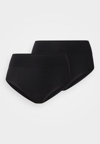 Black high-waisted briefs, made of smooth stretch fabric, featuring a seamless design and soft waistband for comfort. Two pairs included.