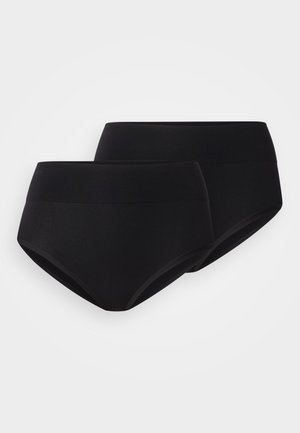 Schwarze hochgeschnittene Slips aus glattem Stretchmaterial, mit nahtlosem Design und weichem Bund für hohen Tragekomfort. Zwei Paar enthalten.