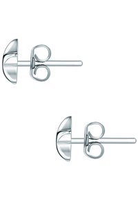Pendientes de plata con forma de media luna curva. Superficie lisa y brillante con un hilo delgado y un cierre seguro para un uso cómodo.