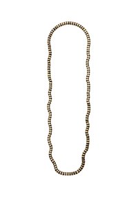 Czarny i złoty skręcony naszyjnik o falistym wzorze, z naprzemiennymi sekcjami w solidnej czerni i złotych akcentach w kratkę.