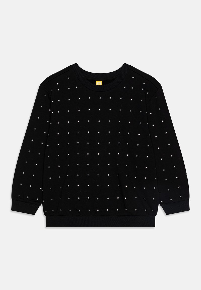 Μαύρο φούτερ φτιαγμένο από μαλακό ύφασμα, με ασημένιες διακοσμήσεις από καρφίτσες σε κουκκίδες. Στρογγυλή λαιμόκοψη και ριμπ μανσέτες.