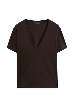 Massimo Dutti, FLOWING V-NECK - Basic T-shirt - dark brown