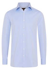 Ljusblå, långärmad skjorta i bomull. Har en spetsig krage och en knappslå framtill med vita knappar. Klassisk passform.