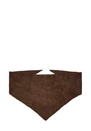 Brun uld poncho med en trekantet form, der har en blød, tekstureret overflade og et åbent halsdesign for nem påtagning.