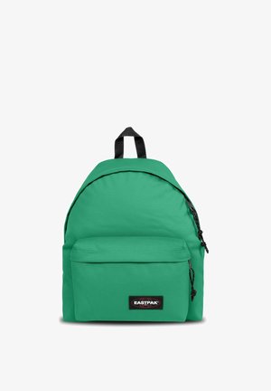 Sac à dos Eastpak vert avec une poche zippée à l'avant et une poignée noire sur le dessus, présenté sur fond blanc.