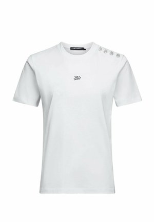 KARL LAGERFELD, KARL LAGERFELD T-SHIRT AUTOGRAPH BUTTON DETAIL - Camiseta estampada - white