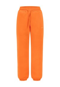 Lys orange sweatpants med elastisk talje, snor, sidelommer og elastiske manchetter ved anklerne.