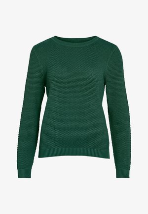 Maglione verde scuro a maniche lunghe in maglia con motivo strutturato, scollo tondo, polsini e orlo a coste.