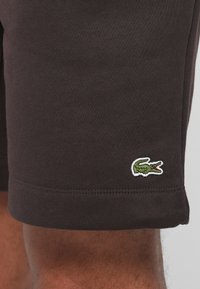 Černé bavlněné šortky s hladkou texturou. Na spodním lemu mají malé vyšívané logo zeleného krokodýla. Krátká délka, přiléhavý střih.