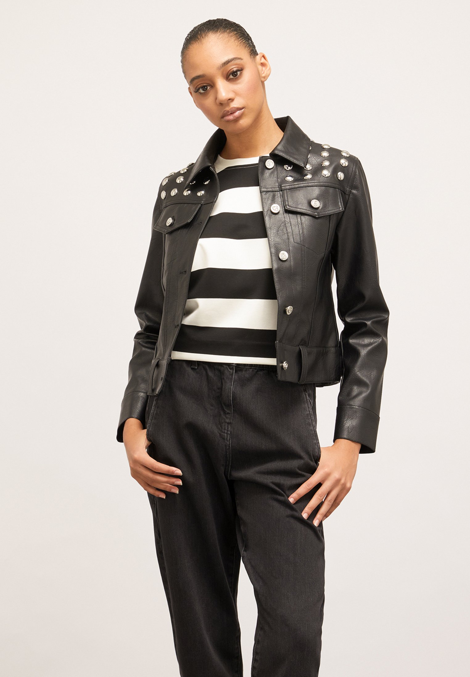 Giacca Ecopelle Donna Giacca Biker Borchie Giacca Similpelle