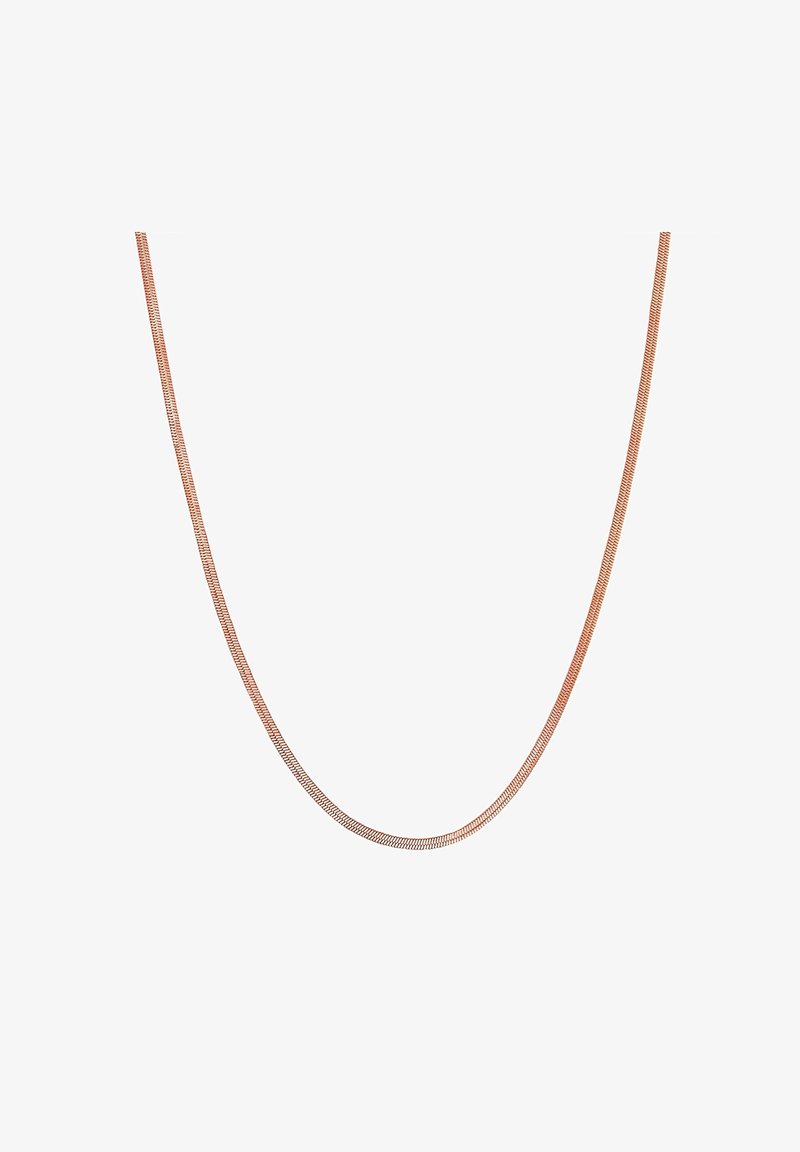 Roséguld ormsmycke med en mjuk, flexibel textur, som har en stilren, minimalistisk design och en kontinuerlig, svängande form.