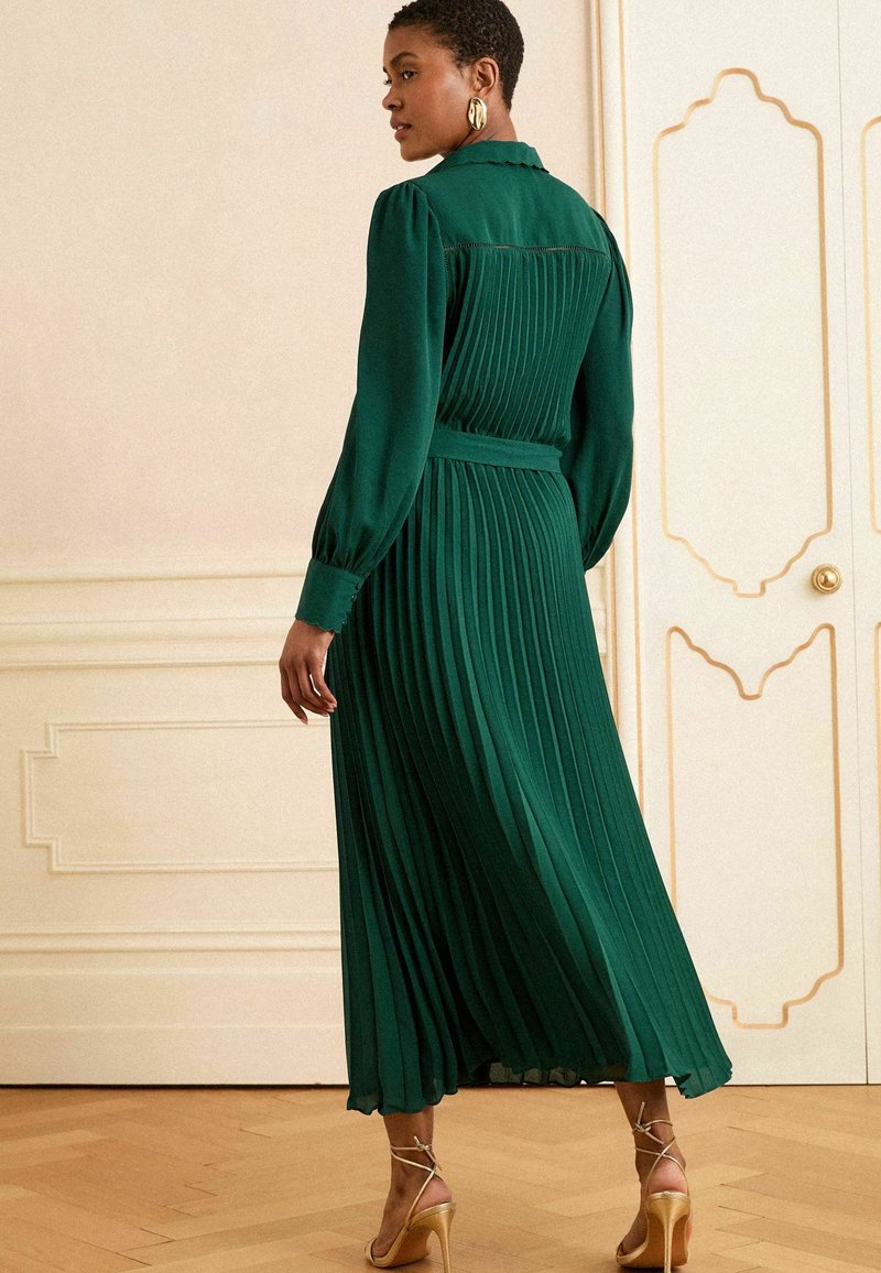 green linen summer dress Green Midi Shirt Dress Short Sleeve Textured main image 1