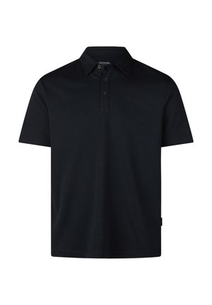 Marineblaues kurzärmeliges Poloshirt aus Baumwolle. Mit klassischem Kragen, Drei-Knopf-Leiste und diskretem Logo auf der Brust.