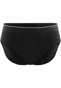 Slip interno nero realizzato in una miscela di cotone, caratterizzato da una superficie liscia, una vita elastica con accenti grigi e un design aderente.