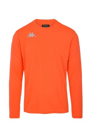 Lange mouwen sportshirt in helder oranje, gemaakt van gladde stof. Voorzien van een klein wit logo op de linkerschouder en geribbelde manchetten.