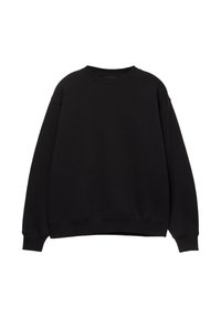 Schwarzer Sweatshirt mit Rundhalsausschnitt, überschnittenen Schultern und gerippten Bündchen. Hergestellt aus einem weichen Material, mit einem einfachen, klassischen Design.