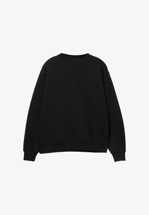Zwarte sweatshirt met ronde hals, verlaagde schouders en ribgebreide manchetten. Gemaakt van een zacht materiaal, met een eenvoudig, klassiek ontwerp.