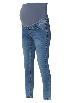 Materniteitjeans van blauwe denim, met een slim fit ontwerp en een elastische tailleband voor comfort. Functionele zakken met een klassieke afwerking.