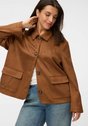 Vero Moda Curve JACKET VMCJOSE JACKET - Veste en similicuir - cognac