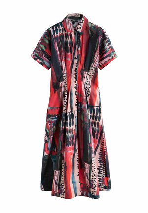 REGULAR FIT - SHORT SLEEVE CINCHED WAIST MIDI  - Tričkové šaty - red abstract print